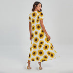 Sunflower Polka Dot Pattern Print Short Sleeve Maxi Dress