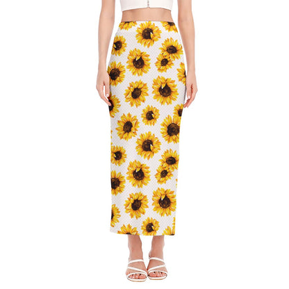 Sunflower Polka Dot Pattern Print Side Slit Maxi Skirt