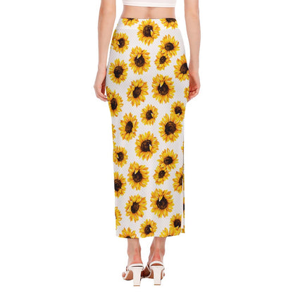 Sunflower Polka Dot Pattern Print Side Slit Maxi Skirt