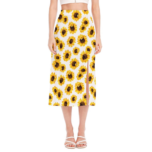 Sunflower Polka Dot Pattern Print Side Slit Midi Skirt
