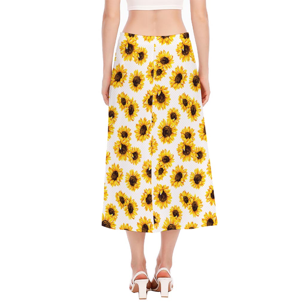 Sunflower Polka Dot Pattern Print Side Slit Midi Skirt