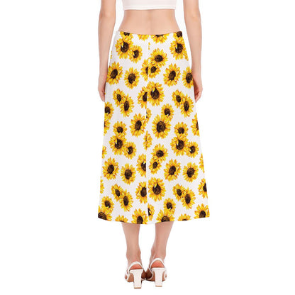 Sunflower Polka Dot Pattern Print Side Slit Midi Skirt