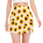 Sunflower Polka Dot Pattern Print Side Slit Mini Skirt