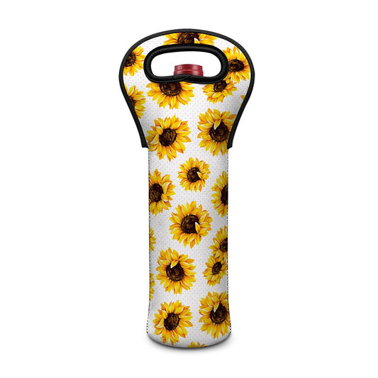 Sunflower Polka Dot Pattern Print Single Neoprene Wine Tote