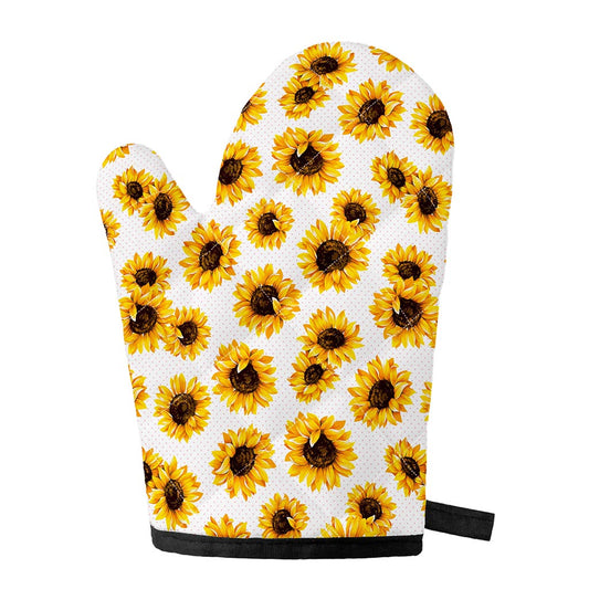 Sunflower Polka Dot Pattern Print Single Oven Mitt