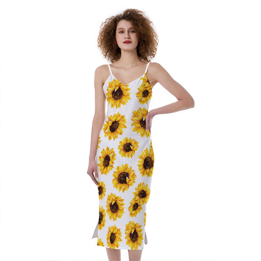 Sunflower Polka Dot Pattern Print Slim Fit Midi Cami Dress