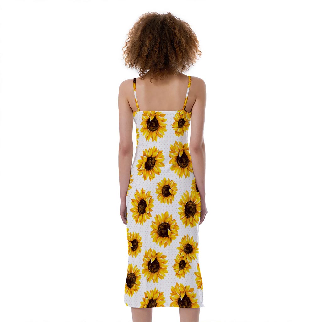 Sunflower Polka Dot Pattern Print Slim Fit Midi Cami Dress