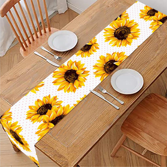 Sunflower Polka Dot Pattern Print Table Runner