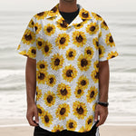Sunflower Polka Dot Pattern Print Textured Short Sleeve Shirt