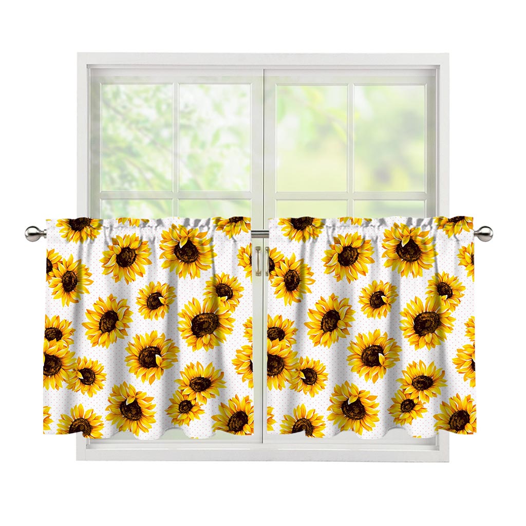 Sunflower Polka Dot Pattern Print Tier Curtains
