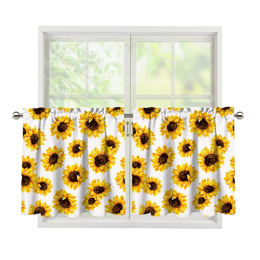 Sunflower Polka Dot Pattern Print Tier Curtains