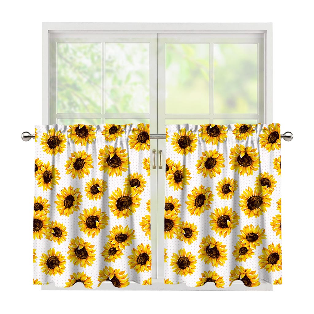 Sunflower Polka Dot Pattern Print Tier Curtains