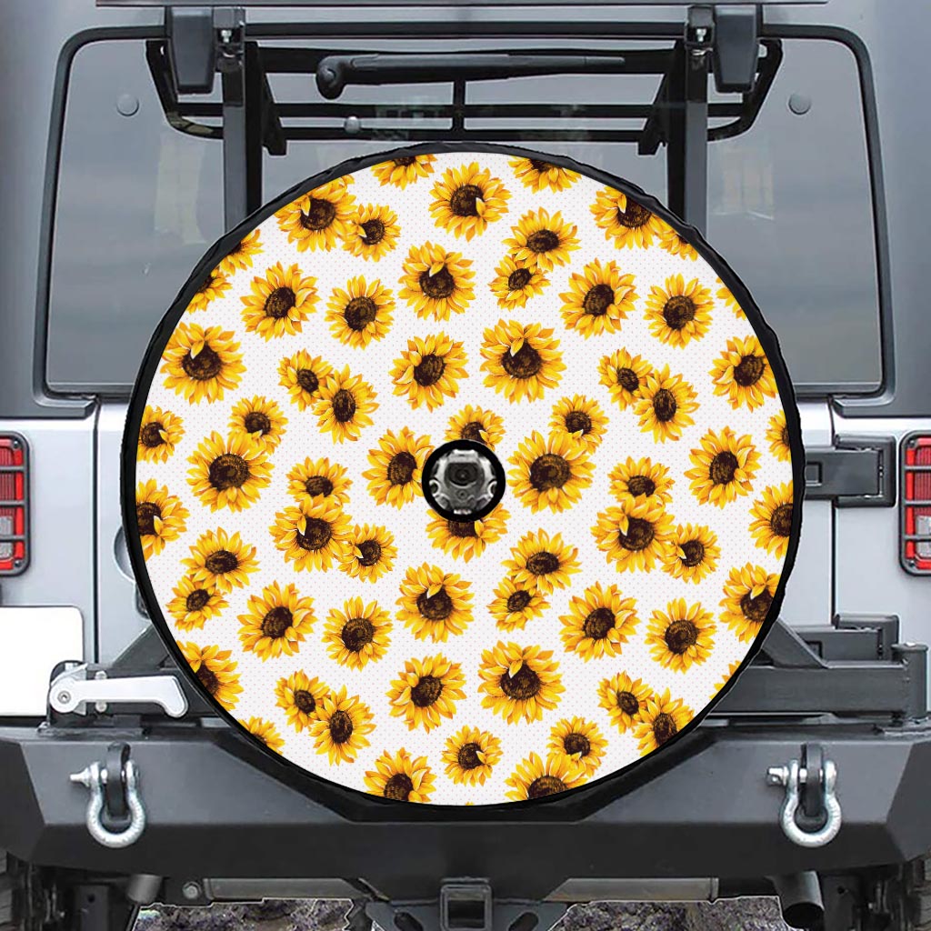 Sunflower Polka Dot Pattern Print Tire Cover With Camera Hole