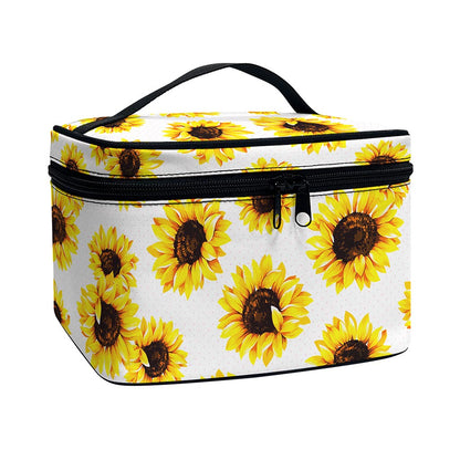 Sunflower Polka Dot Pattern Print Travel Makeup Bag