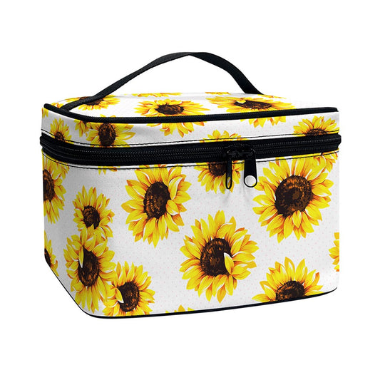 Sunflower Polka Dot Pattern Print Travel Makeup Bag