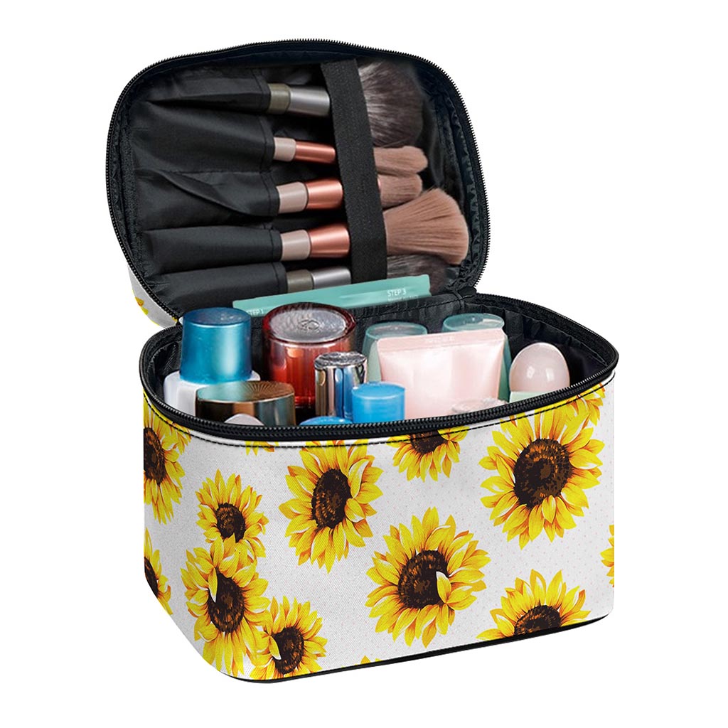Sunflower Polka Dot Pattern Print Travel Makeup Bag