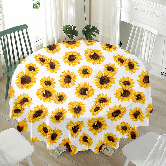 Sunflower Polka Dot Pattern Print Waterproof Round Tablecloth