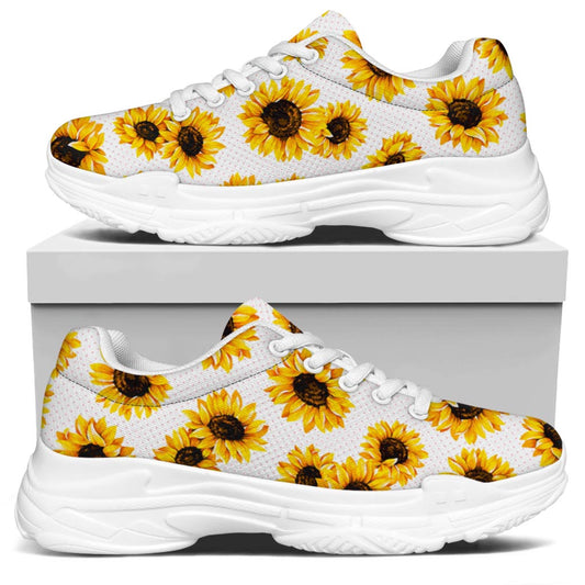 Sunflower Polka Dot Pattern Print White Chunky Shoes