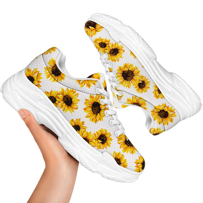 Sunflower Polka Dot Pattern Print White Chunky Shoes