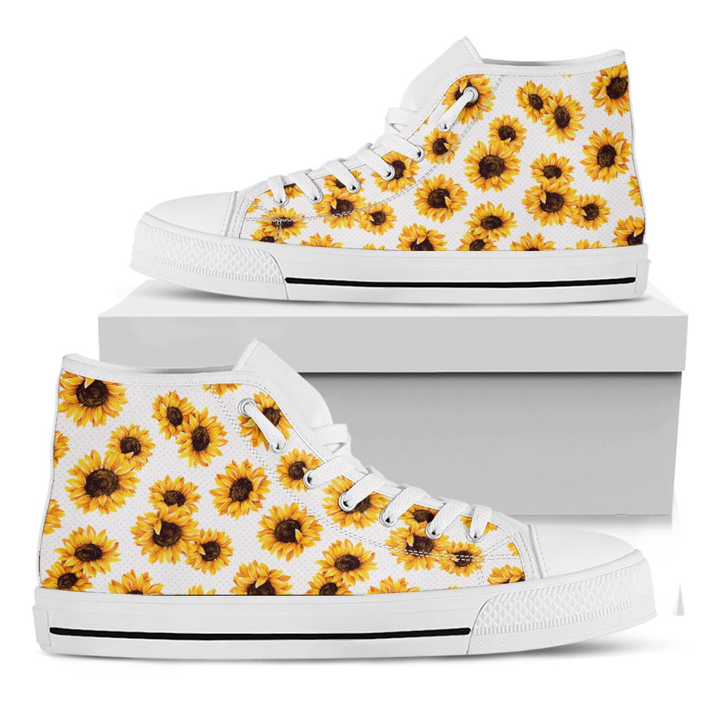 Sunflower Polka Dot Pattern Print White High Top Sneakers