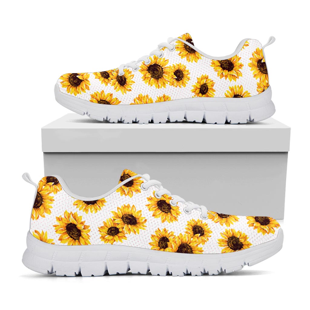 Sunflower Polka Dot Pattern Print White Running Shoes