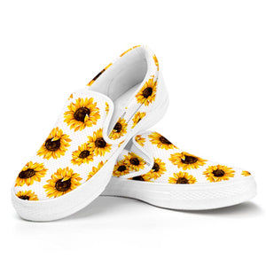 Sunflower Polka Dot Pattern Print White Slip On Sneakers