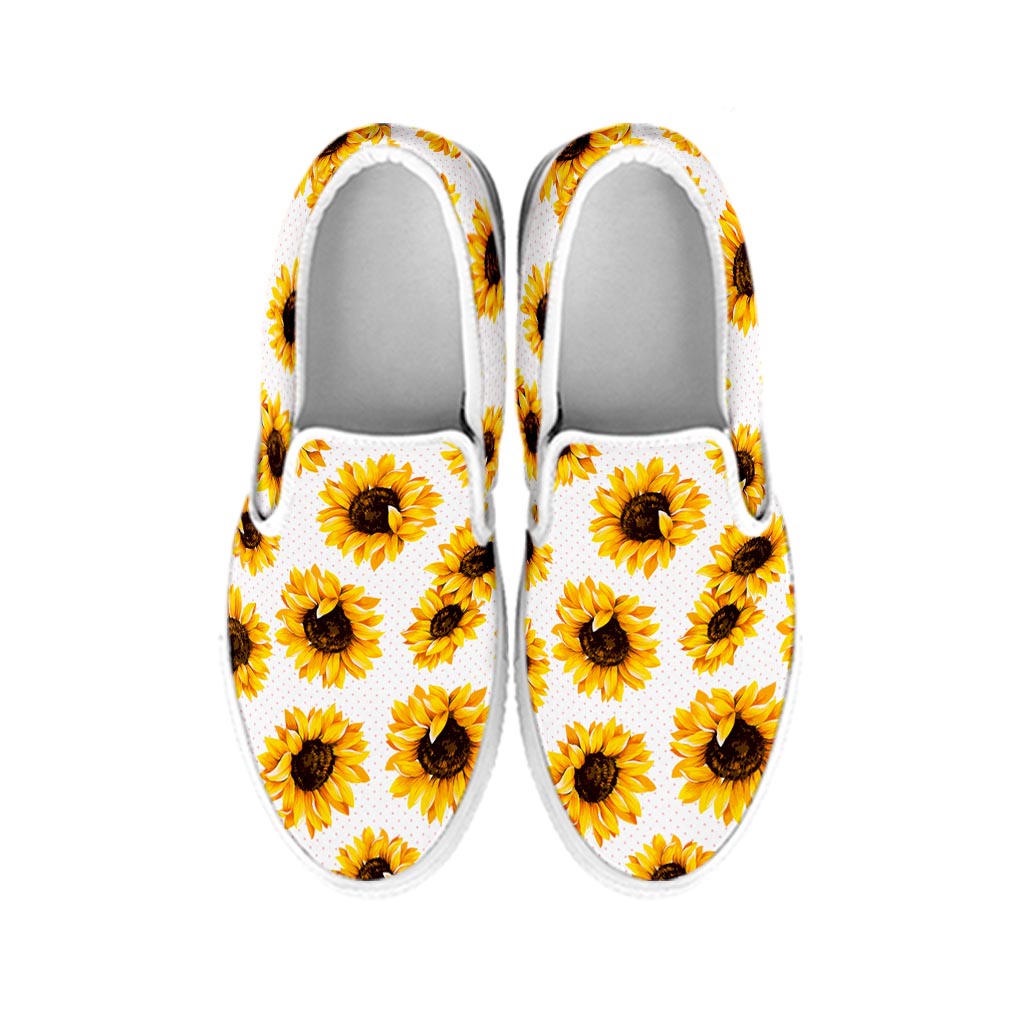 Sunflower Polka Dot Pattern Print White Slip On Sneakers