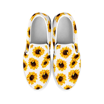 Sunflower Polka Dot Pattern Print White Slip On Sneakers