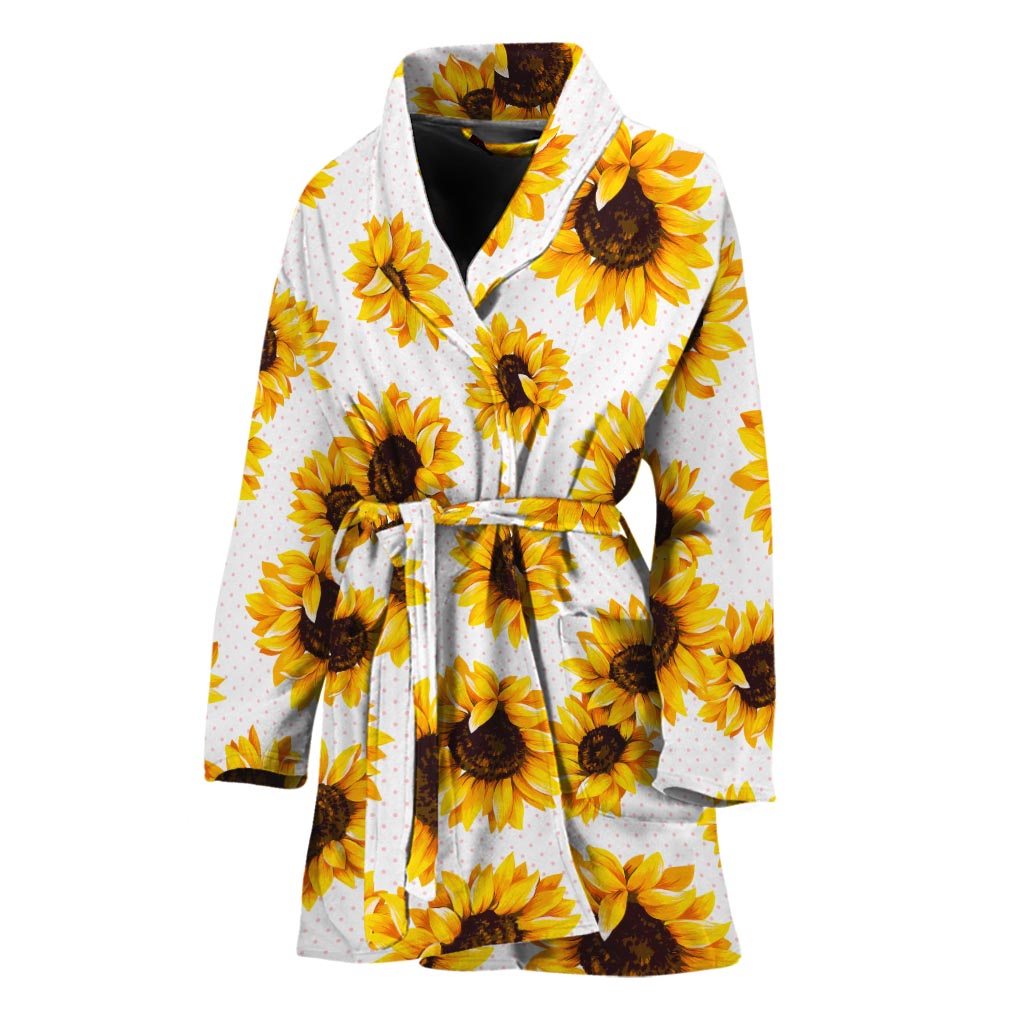 Sunflower Polka Dot Pattern Print Women's Bathrobe