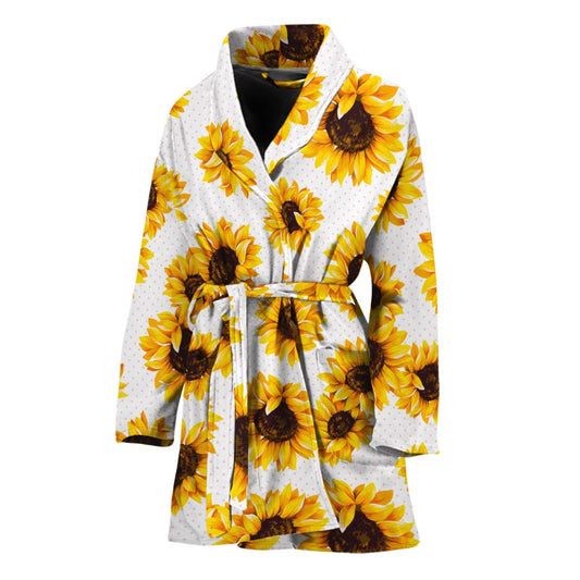 Sunflower Polka Dot Pattern Print Women's Bathrobe