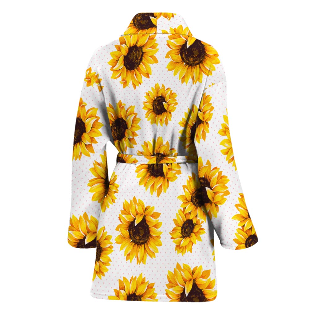 Sunflower Polka Dot Pattern Print Women's Bathrobe