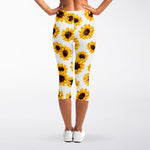 Sunflower Polka Dot Pattern Print Women's Capri Leggings