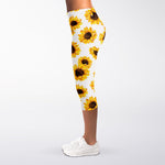 Sunflower Polka Dot Pattern Print Women's Capri Leggings