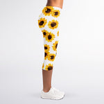 Sunflower Polka Dot Pattern Print Women's Capri Leggings