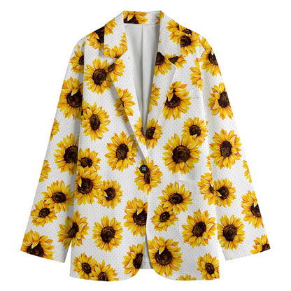 Sunflower Polka Dot Pattern Print Women's Cotton Blazer