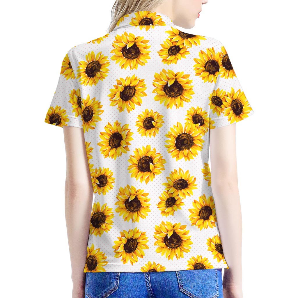 Sunflower Polka Dot Pattern Print Women's Polo Shirt