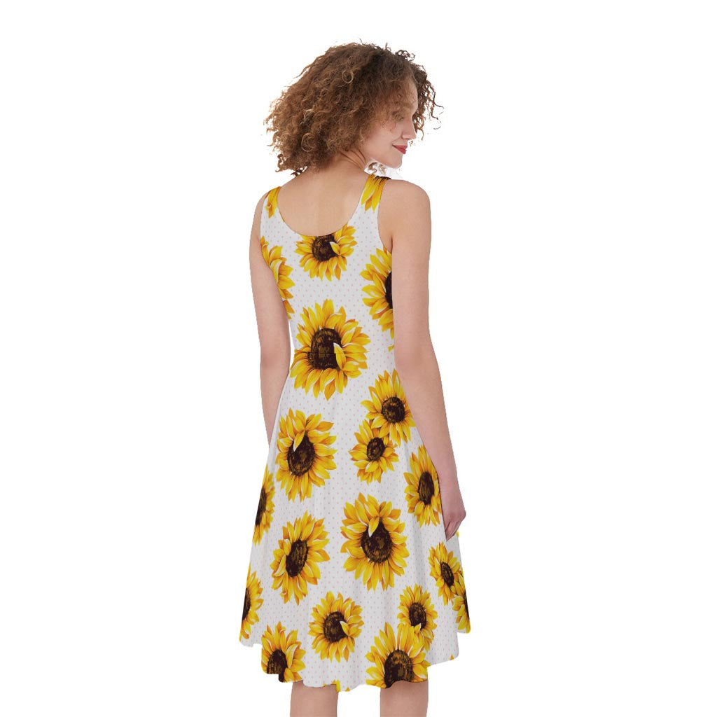 Sunflower Polka Dot Pattern Print Women's Sleeveless Dress