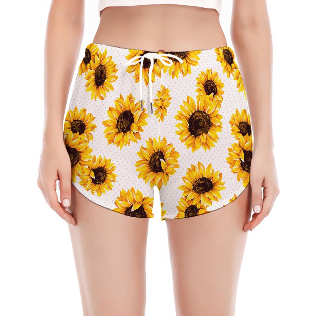 Sunflower Polka Dot Pattern Print Women's Split Running Shorts