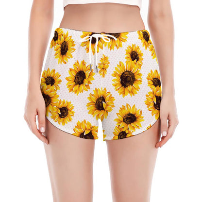 Sunflower Polka Dot Pattern Print Women's Split Running Shorts