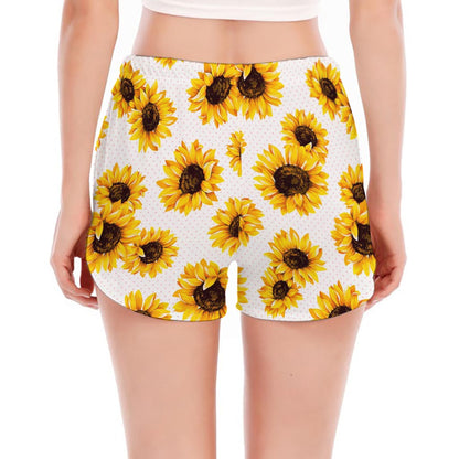 Sunflower Polka Dot Pattern Print Women's Split Running Shorts