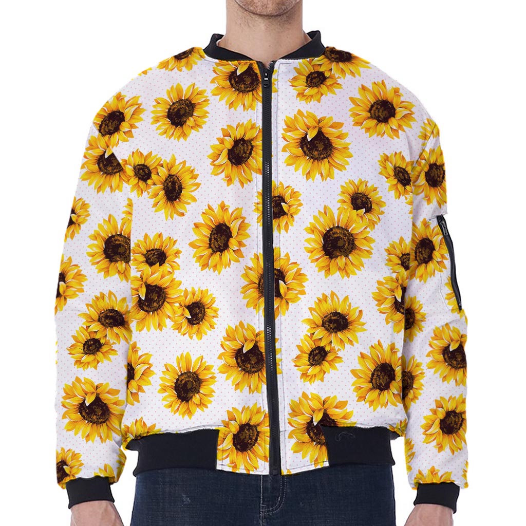 Sunflower Polka Dot Pattern Print Zip Sleeve Bomber Jacket
