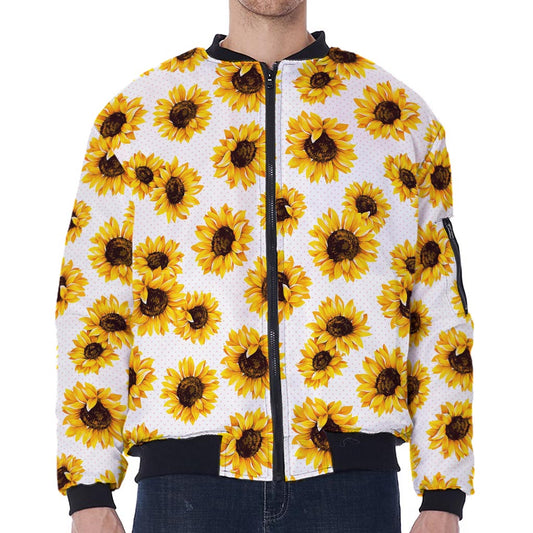 Sunflower Polka Dot Pattern Print Zip Sleeve Bomber Jacket