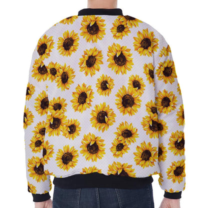 Sunflower Polka Dot Pattern Print Zip Sleeve Bomber Jacket