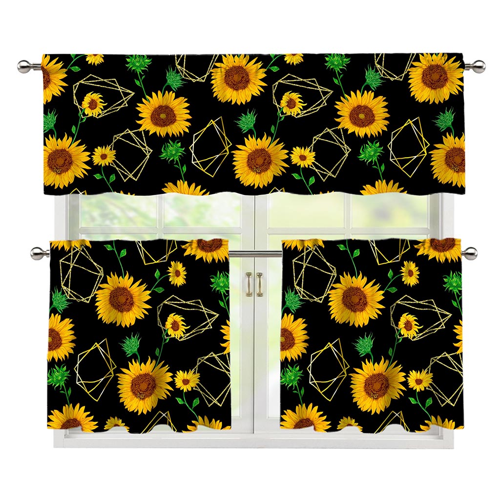Sunflower Polygonal Pattern Print 3 Piece Kitchen Curtains