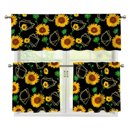 Sunflower Polygonal Pattern Print 3 Piece Kitchen Curtains