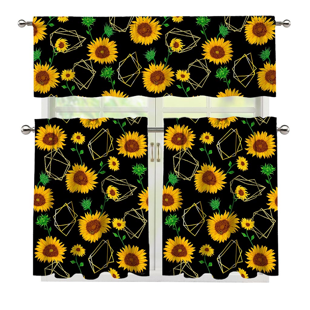 Sunflower Polygonal Pattern Print 3 Piece Kitchen Curtains