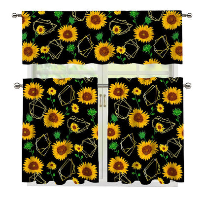 Sunflower Polygonal Pattern Print 3 Piece Kitchen Curtains
