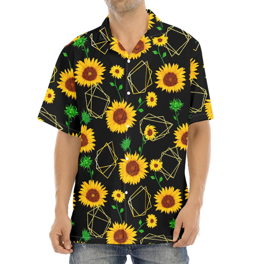 Sunflower Polygonal Pattern Print Aloha Shirt