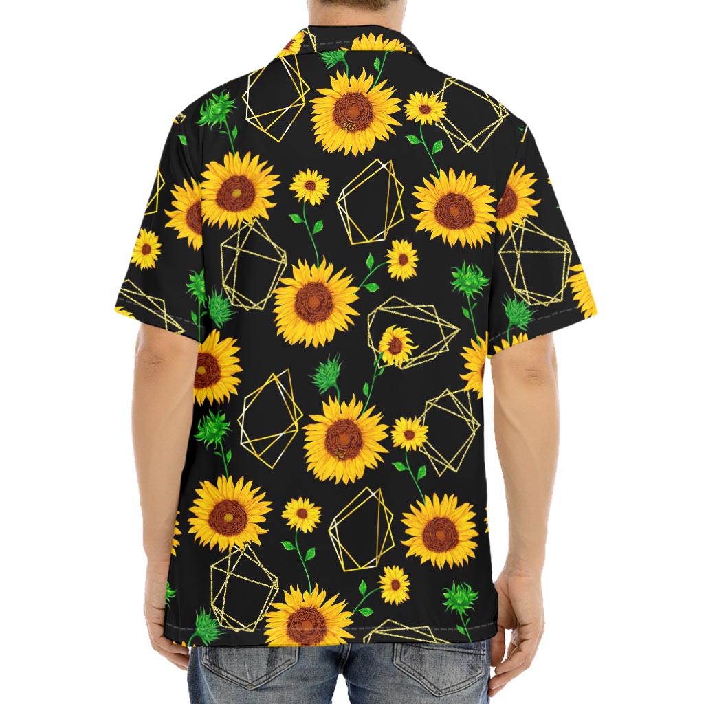 Sunflower Polygonal Pattern Print Aloha Shirt