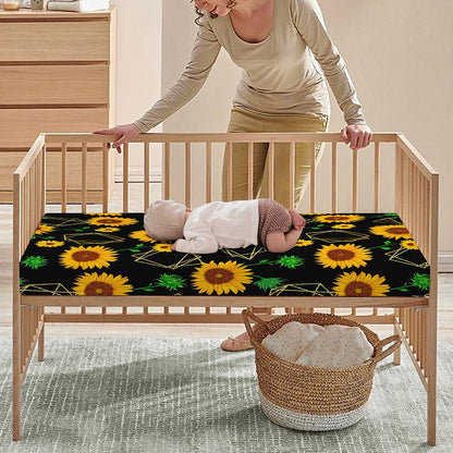 Sunflower Polygonal Pattern Print Baby Crib Sheet